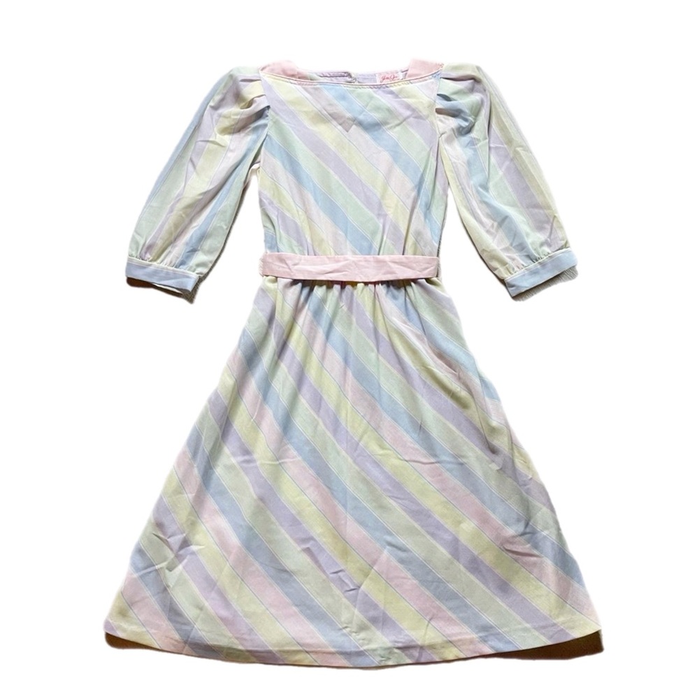 Vtg 70s Jerry Gee Pastel Striped Midi Dress S